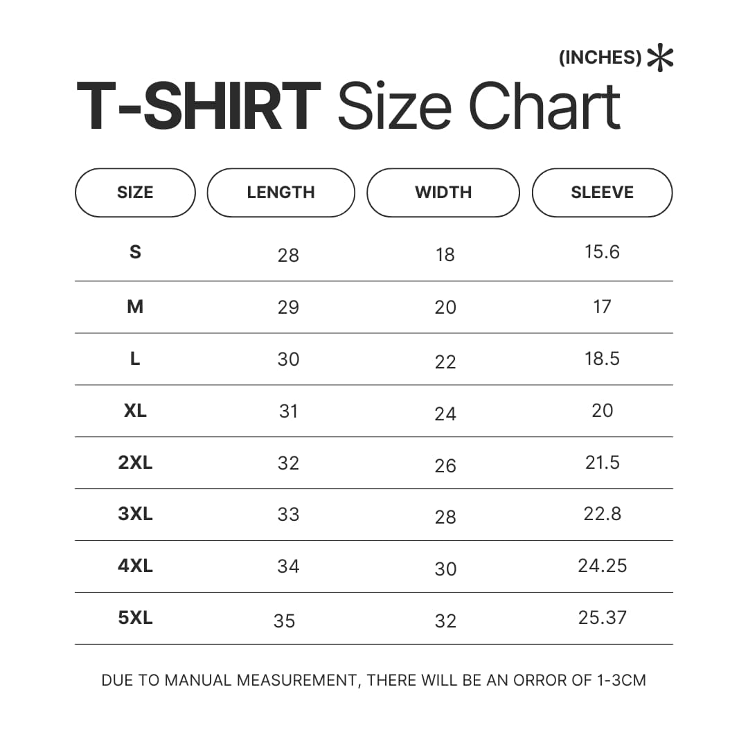 3D T shirt Size Chart - Blue Lock UK Shop