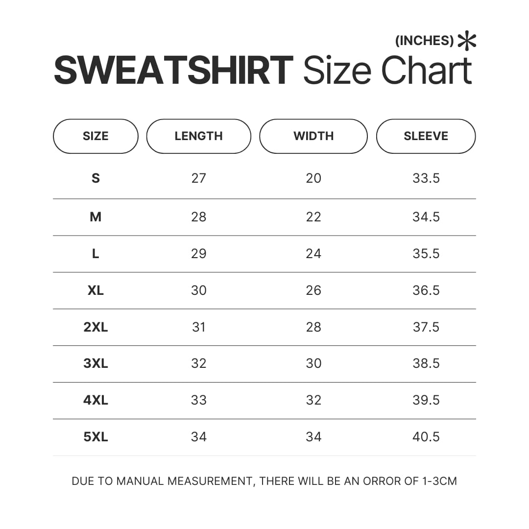 Sweatshirt Size Chart - Blue Lock UK Shop