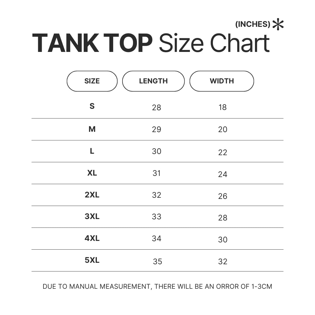 Tank Top Size Chart - Blue Lock UK Shop
